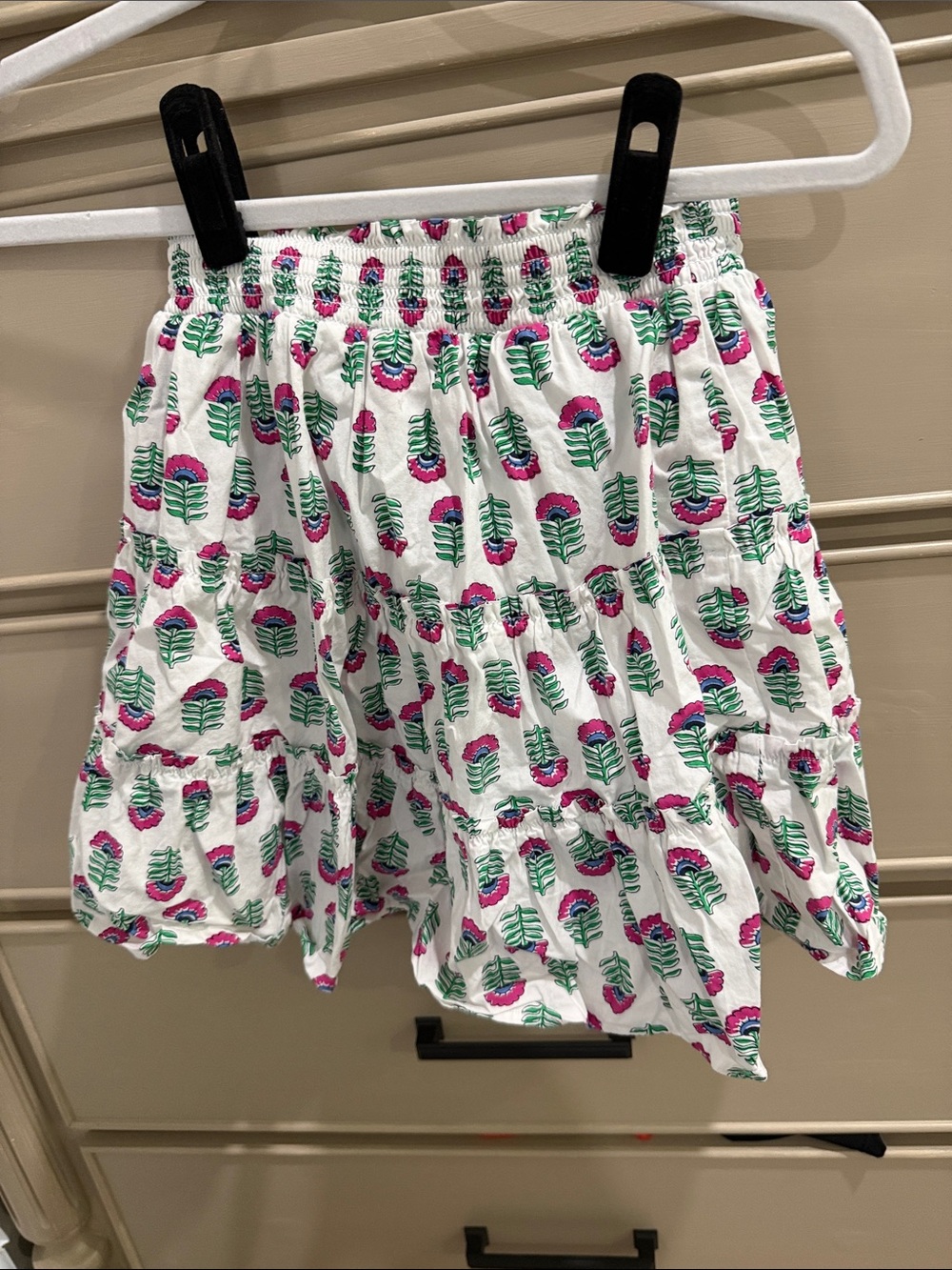 Crewcuts White Tiered Skirt with Pink & Green Floral Print